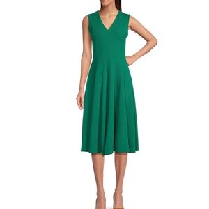 Calvin Klein V Neck Green SCUBA Fit & Flare Midi Dress